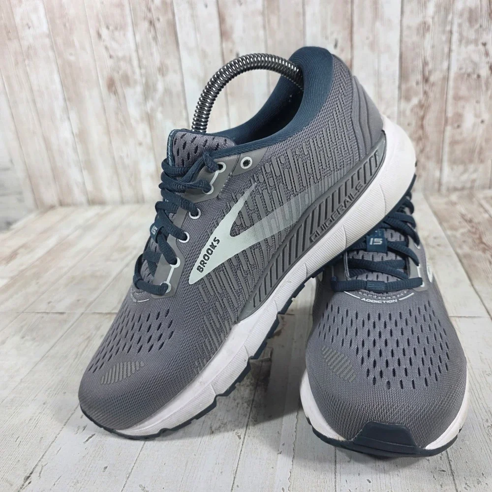 Brooks Addiction GTS 15 Womens Grey Navy Running Shoes 1203521B099 Size 8.5 B